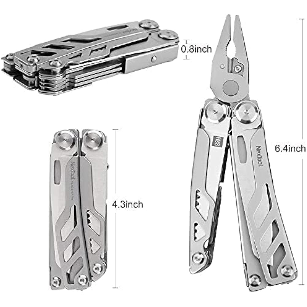 NEXTORCH 16-in-1 Multifunctional Pliers Multi-Tool Survival Knife Stainless Steel Scissors Folding Pliers with Pocket Outdoor Goods Survival Kit Stainless Steel High Durability Climbing Disaster Prevention Fishing Camping