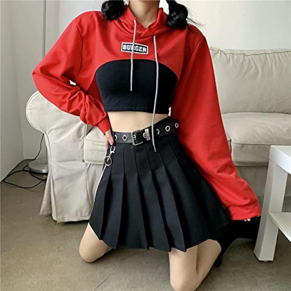[DONLAONE] Women's Navel Hoodie, Hip Hop Dance Costume, Thin Hiphop Jazz Short Length Hoodie, Hooded Sweatshirt, Women's Pullover, Long Sleeve, Spring, Summer, Autumn Clothes, Tops + Tank Top, 2 Piece Set