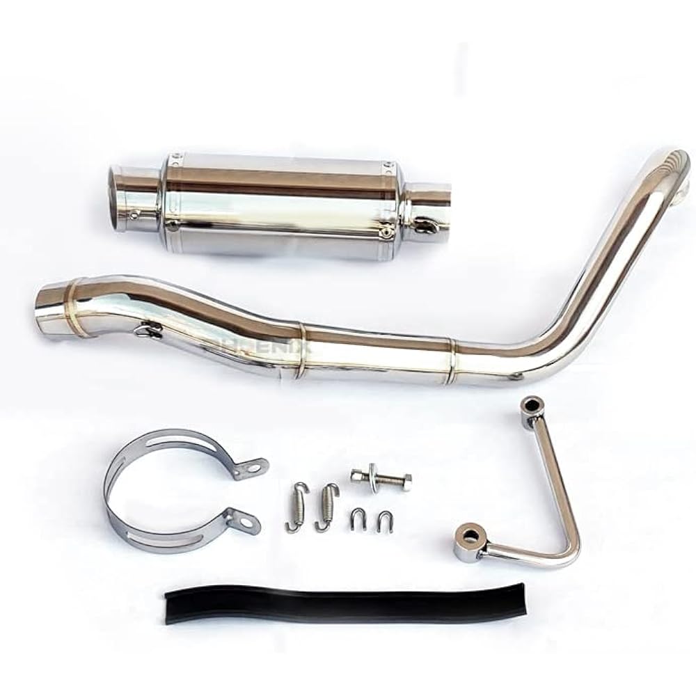 PHOENIX Short Muffler Body Monkey Stainless Steel Silver Silencer Exhaust Pipe Straight Exhaust Pipe Shot Muffler Curl End