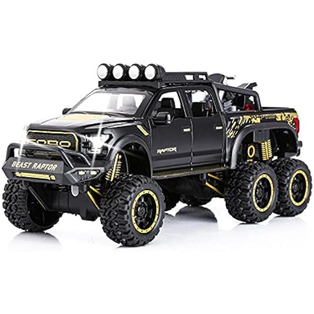 SASBSC Toy Pickup Truck for Boys F150 Raptor Diecast Metal Model Car with Sounds and Lights for Kids Ages 3+ Black