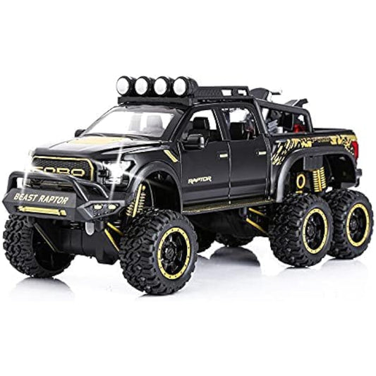 SASBSC Toy Pickup Truck for Boys F150 Raptor Diecast Metal Model Car with Sounds and Lights for Kids Ages 3+ Black