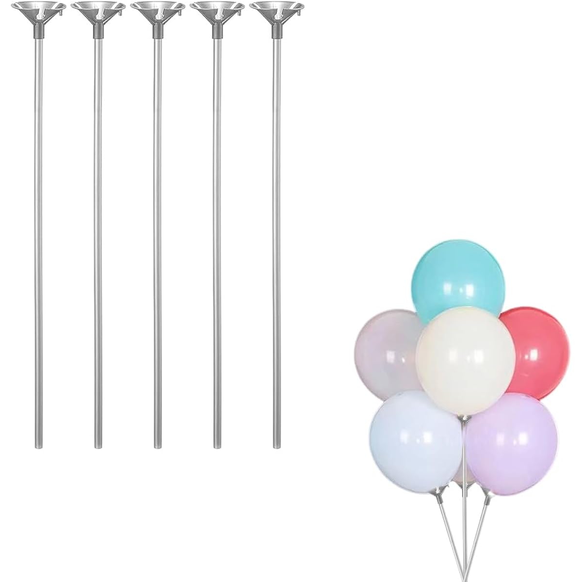 100pcs Plastic Balloon Stick Holder with Balloon Cup 16inch Birthday Wedding Anniversary Festival Party Decoration Silver 16inch 100pcs