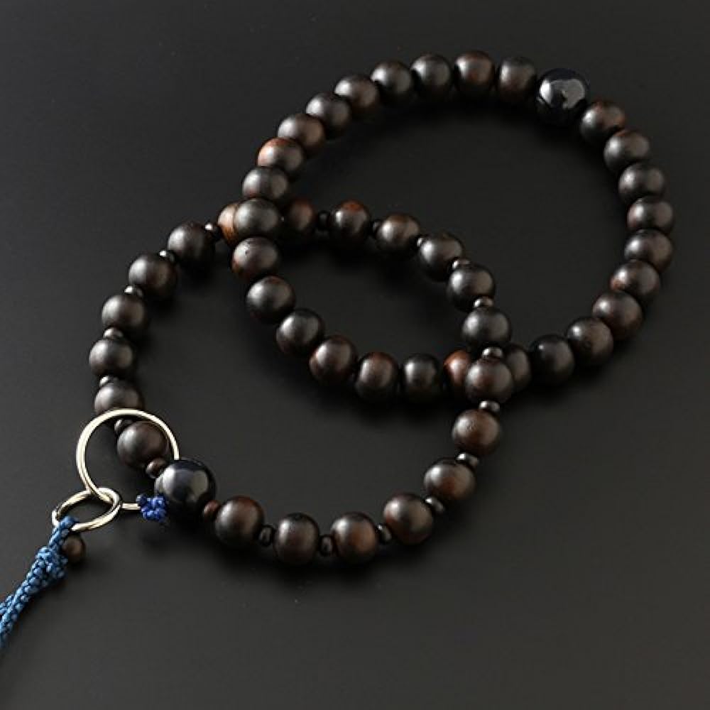 Kyoto Buddhist Altar Hayashi Prayer Beads Jodo Sect Ebony (Unground) with Blue Tiger Eye Stone (4 items) (For Men) Official Ceremony [Bead Bag Set] SM-012 Kyoto Prayer Beads