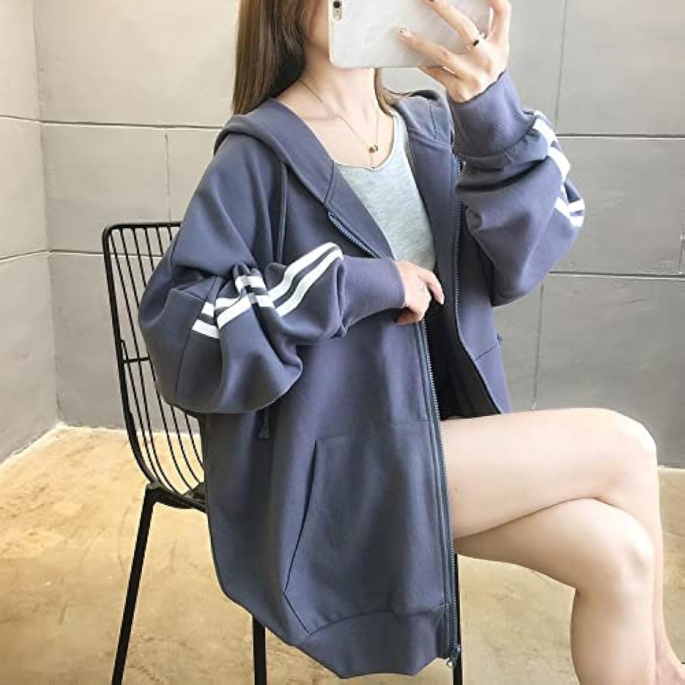 [Milowerge] Oversized front zip hood hoodie, loose, large, cute, stylish, casual, women's, long sleeve, soft to the touch, comfortable to wear, body shape coverage, box silhouette, gray M