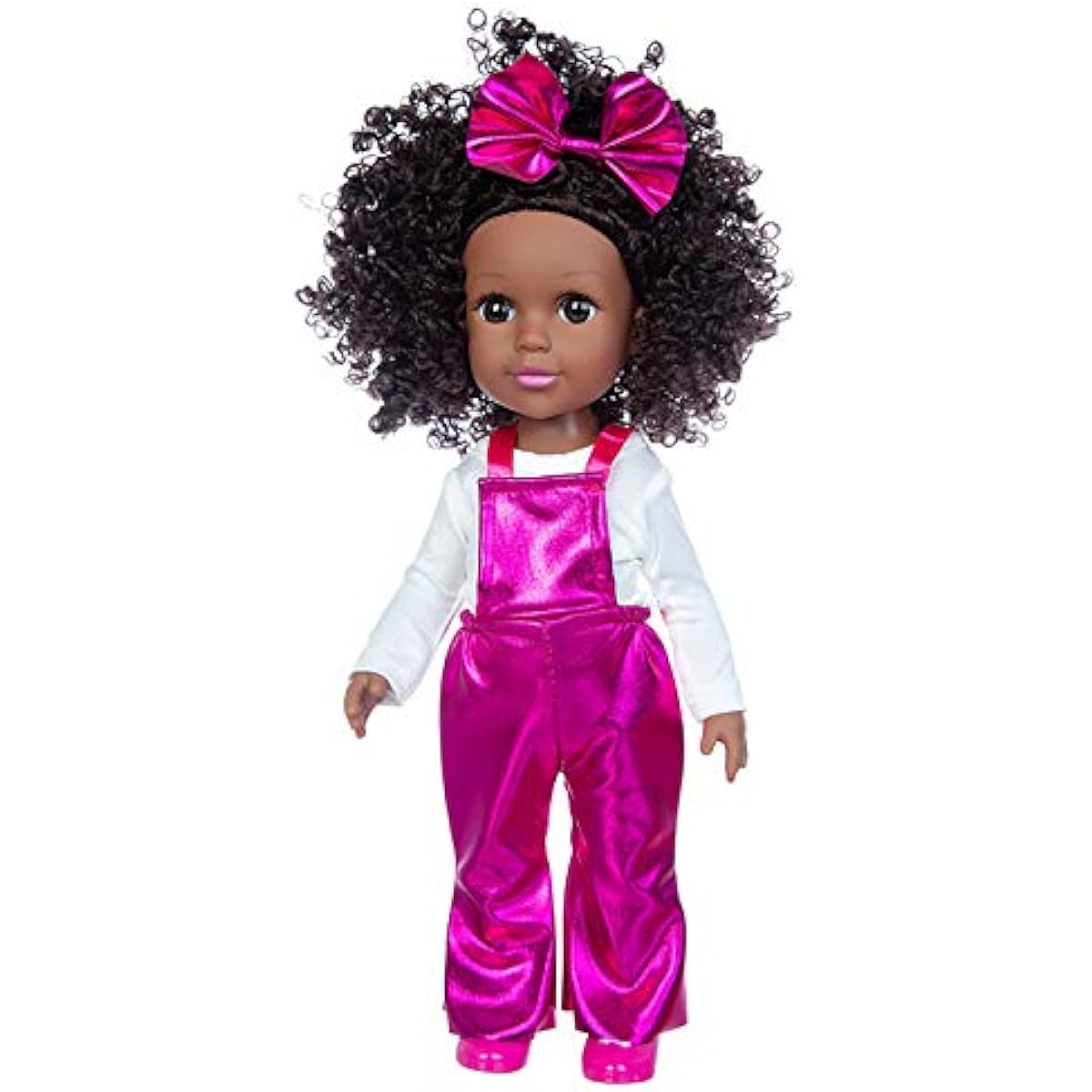 K.T. Fancy 14.5" Black Baby Girl Doll and Clothes Set, African Washable Realistic Silicone Girl Doll with Cute Sunflower Dress and Shoes, Great Gift for Kids/Girls