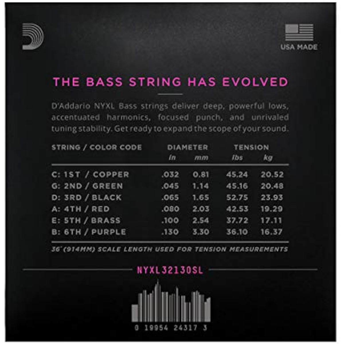DADDARIO 6-string electric bass strings NYXL32130SL Super Long Scale Regular Light 6-Strings 32-130