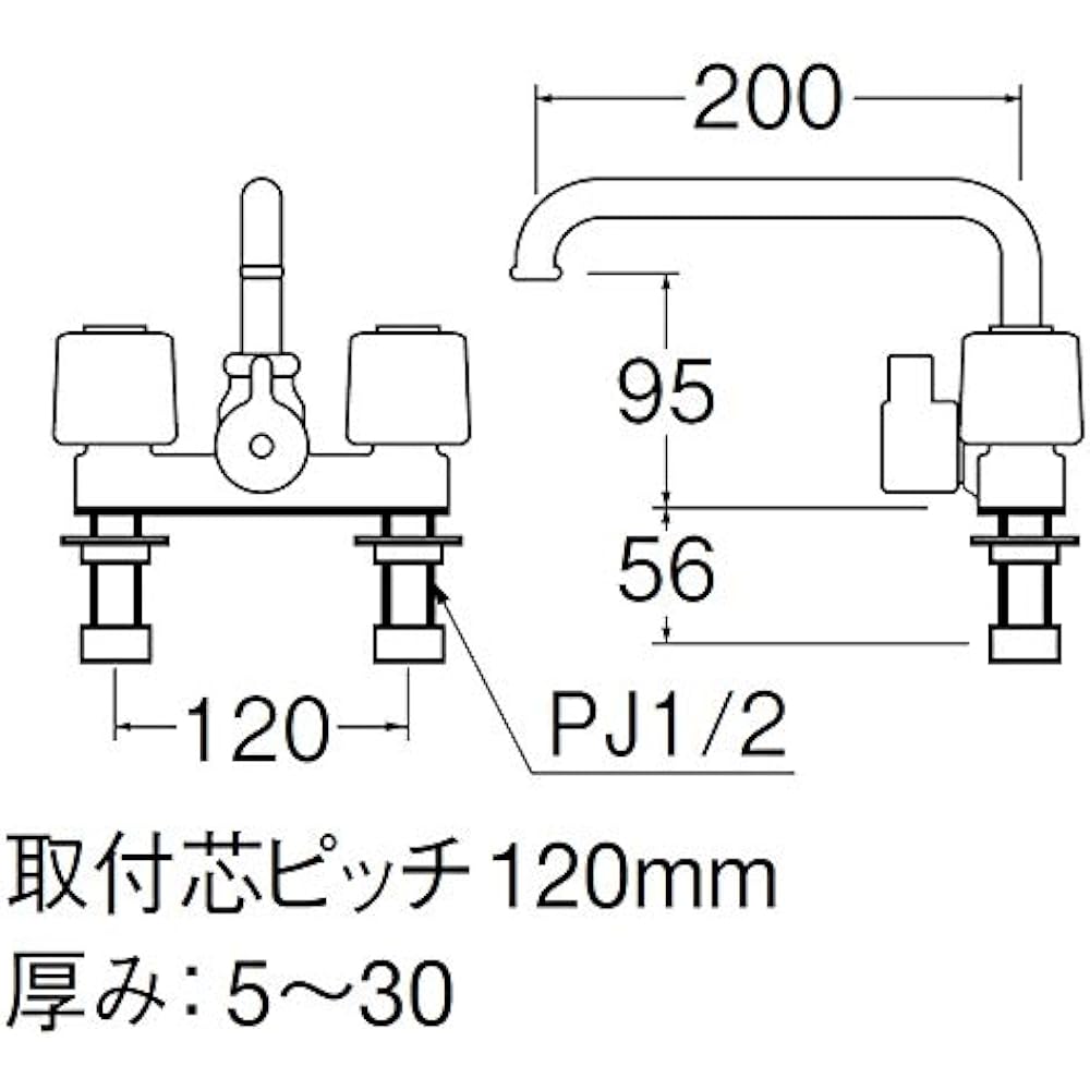 SANEI (former company name: Sanei Faucet Manufacturing) Two Valve Deck Shower Mixing Faucet Wide Shower Hose 1.6m SK710S5-13