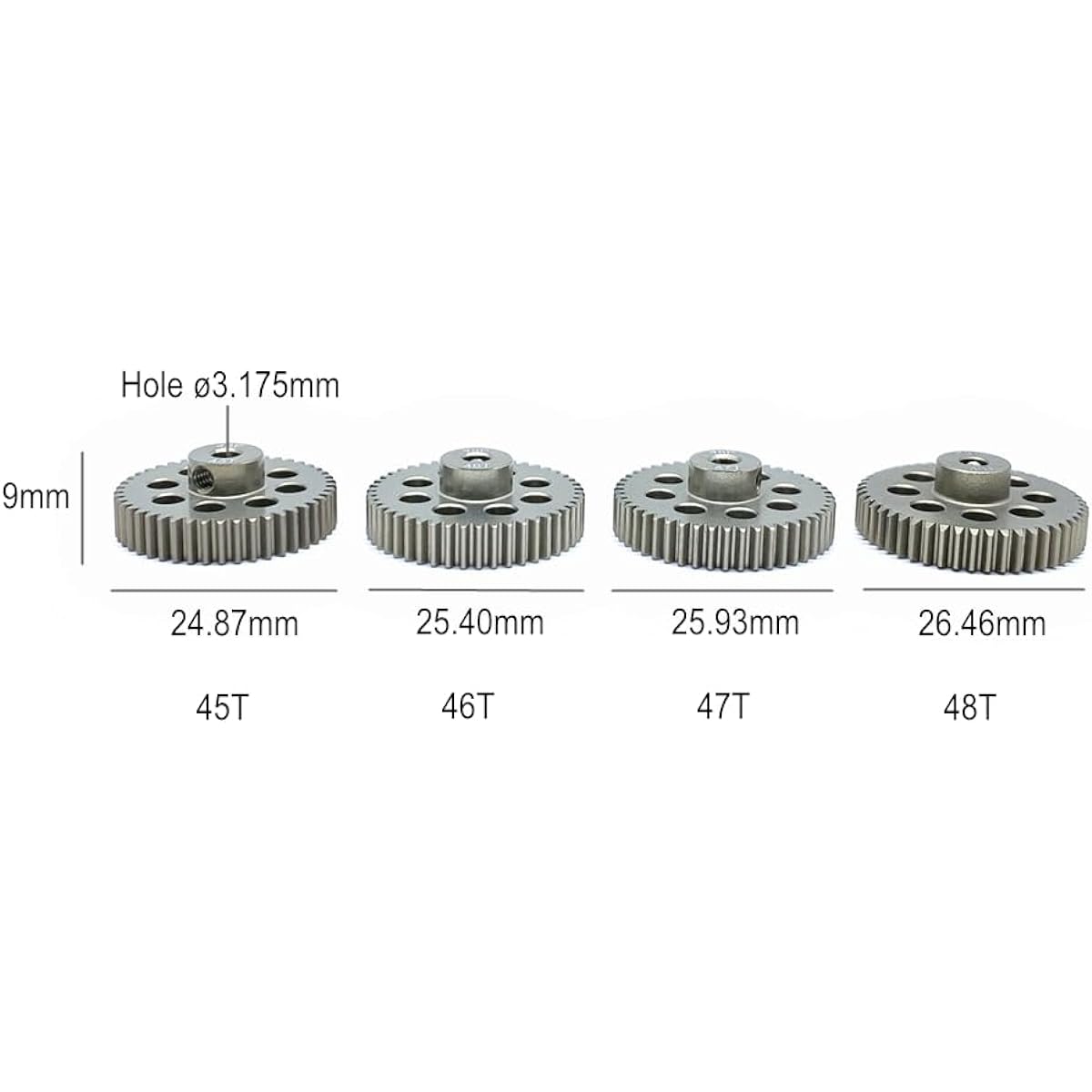 KingVal 4pcs Replacement Aluminum Pinion Motor Gear 48DP Hole Diameter 3.175mm 45T 46T 47T 48T Compatible with 1/10 RC Car Brushless Motor
