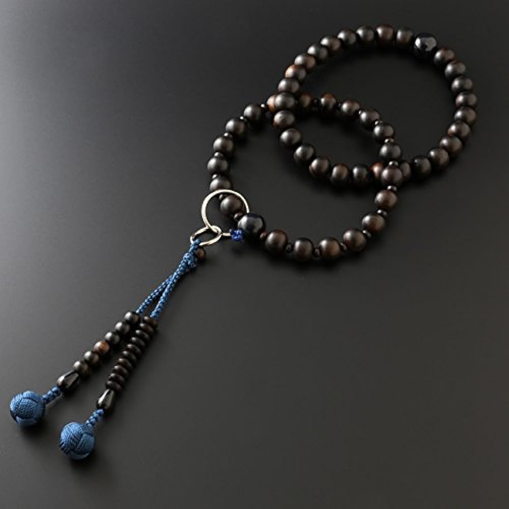Kyoto Buddhist Altar Hayashi Prayer Beads Jodo Sect Ebony (Unground) with Blue Tiger Eye Stone (4 items) (For Men) Official Ceremony [Bead Bag Set] SM-012 Kyoto Prayer Beads