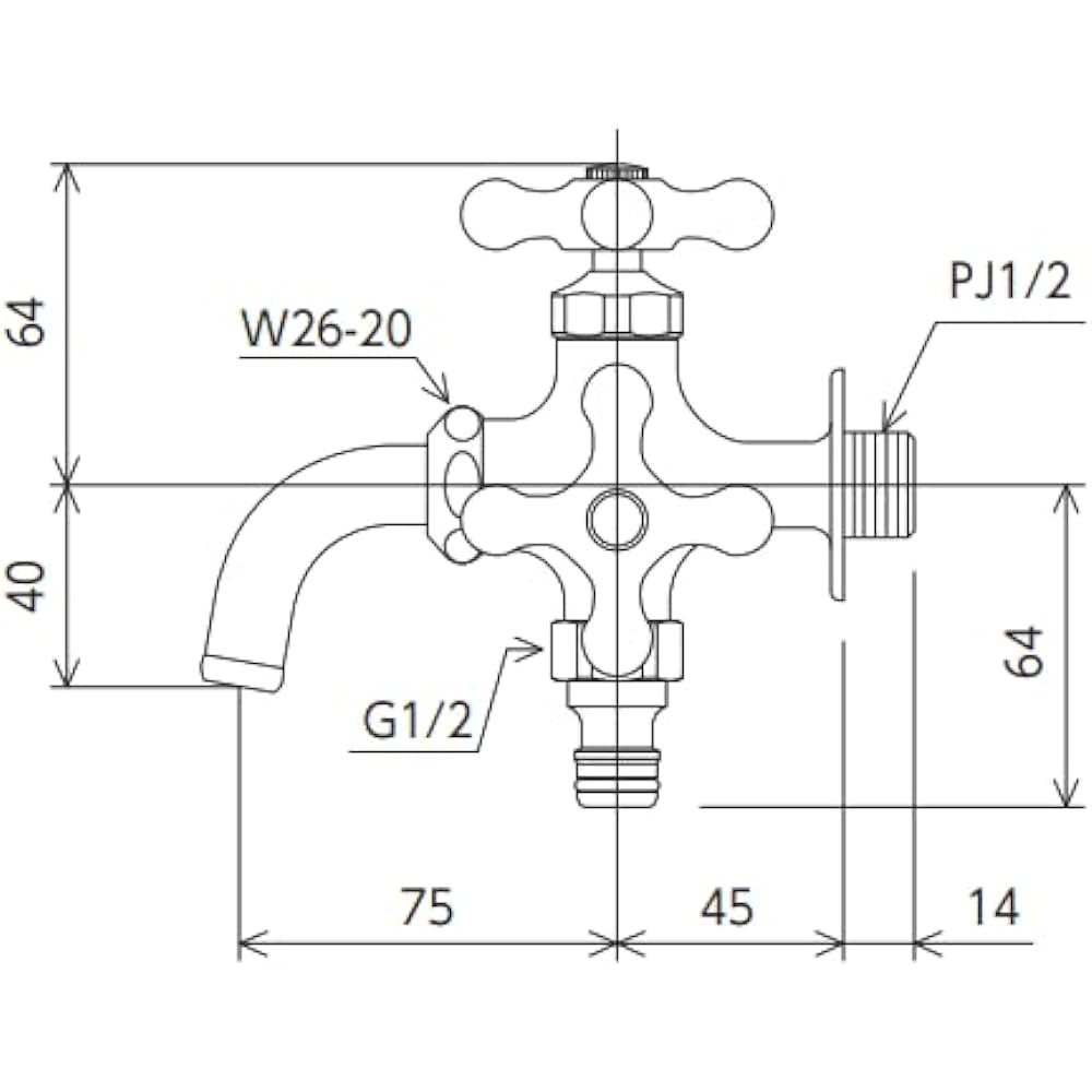 KVK Two-mouth horizontal faucet with outdoor hose connection nipple (for cold regions) K124CSPZ