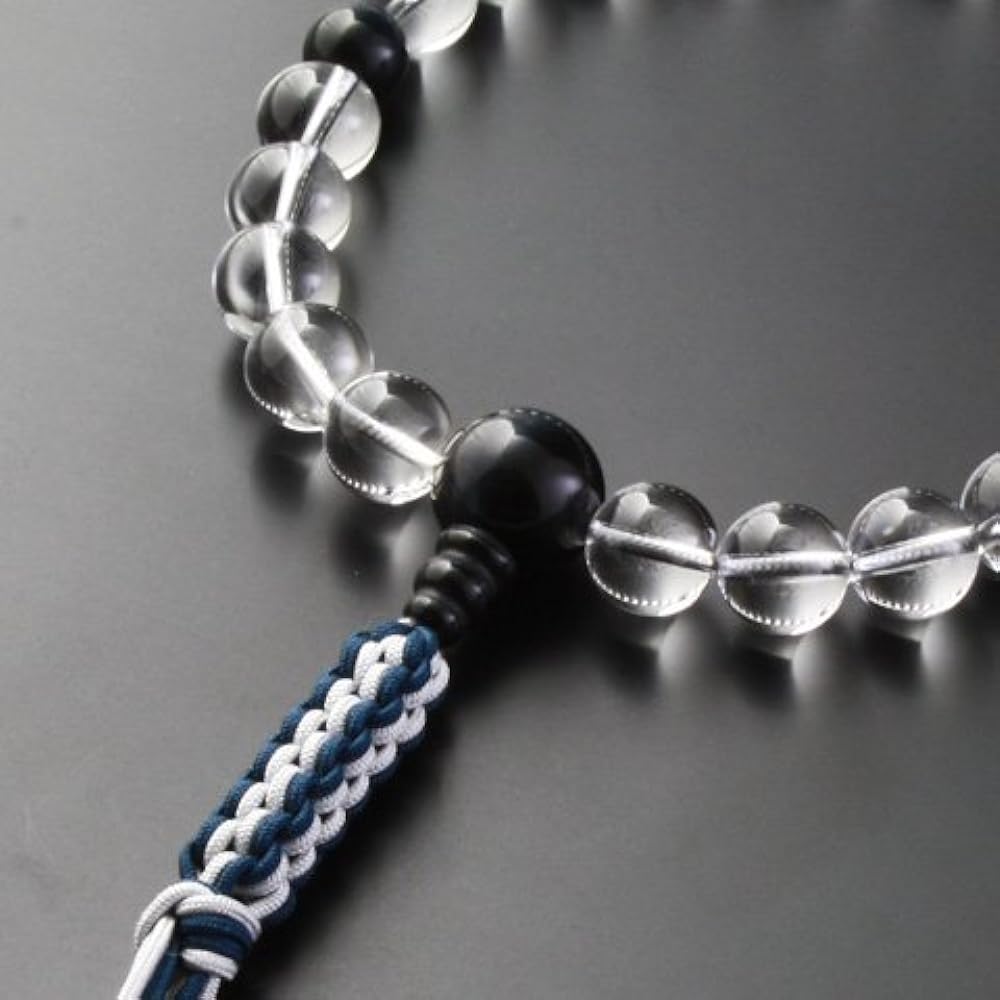 Kyoto Buddhist Altar Hayashi Prayer Beads Braided Cord Tassel Genuine Crystal Blue Tiger Eye Stone Tailoring (For Men) Jodo Shinshu Honganji [Hawkseye] [Bead Bag Set] M-083 Kyoto Prayer Beads