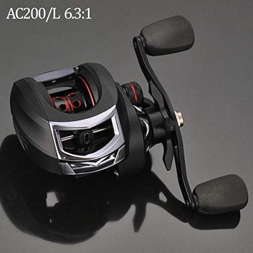 Wellvie Octopus Fishing Bait Reel Bass Fishing 6.3:1 13+1BB AC200 Double Axis Reel for Beginners Sea Fishing River Fishing (Left Hand/Black)