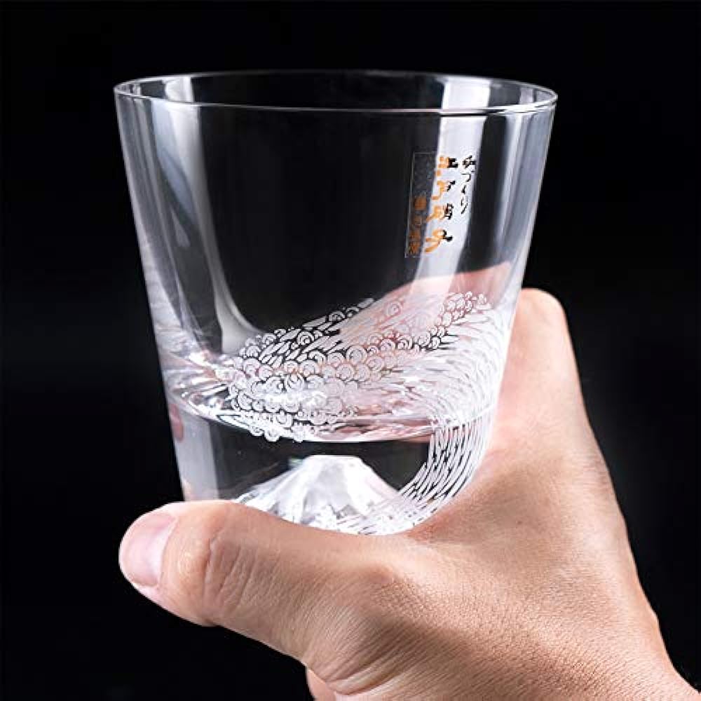 Edition Tajima Glass Mt. Fuji Glass Mt. Fuji Rocks Glass (Plain) x Wave Fuji Rocks Glass Pair Set of 2 Souvenir Grand Prix Edo Glass Kiriko Mt. Fuji Whiskey Glass Rocks Glass Sake Foreign Overseas Souvenir Celebration Gift Present Popular MADE IN JAPAN