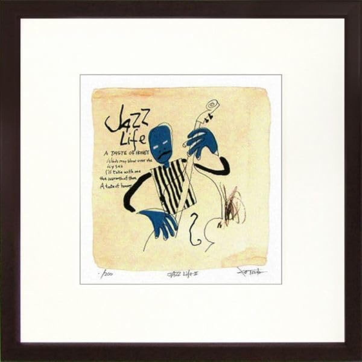 Tsuda Ko "JAZZLife-2 (Brown)" Giclee Painting Limited to 200 copies Framed Portrait Music Instrument Performance Contrabass SS-JALI02T