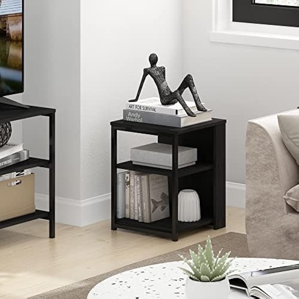 Furinno Camnus Modern End Table/Sofa Table/Side Table/Nightstand with Metal Frame Support Americano/Black Width 38.6 x Depth 39.9 x Height 51.1cm [Regular Japanese Import Product]