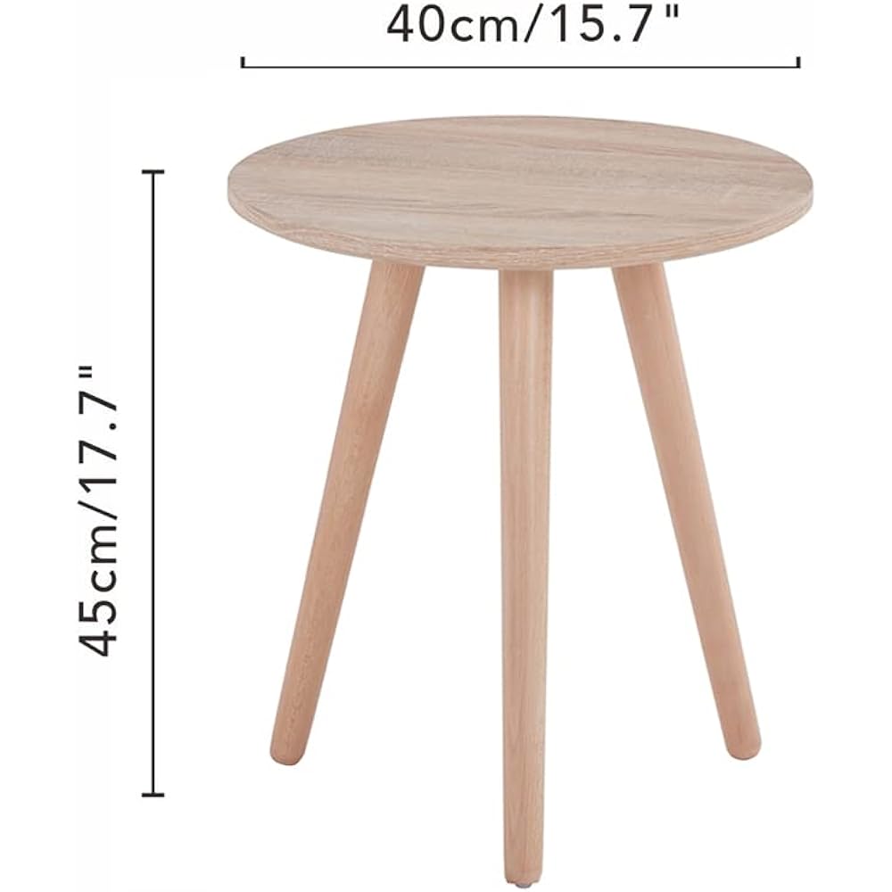 GOLDFAN Side Table Small Round Table Bedside Table Width 40cm Height 45cm Light Wood Grain Zelkova Legs