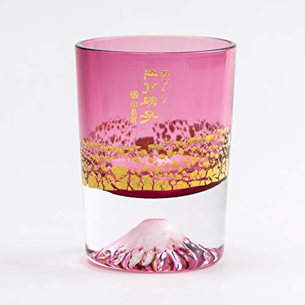 Mt. Fuji Glass Tajima Glass Gold Leaf Fuji Cold Sake Cup Cherry Blossom (Red Gold/Pink) IN JAPAN Made in Japan Souvenir Grand Prix, Paulownia Box, Thirty-Six Views of Mt. Fuji Postcard included TG20-016-1GP×TG20-016-1GK