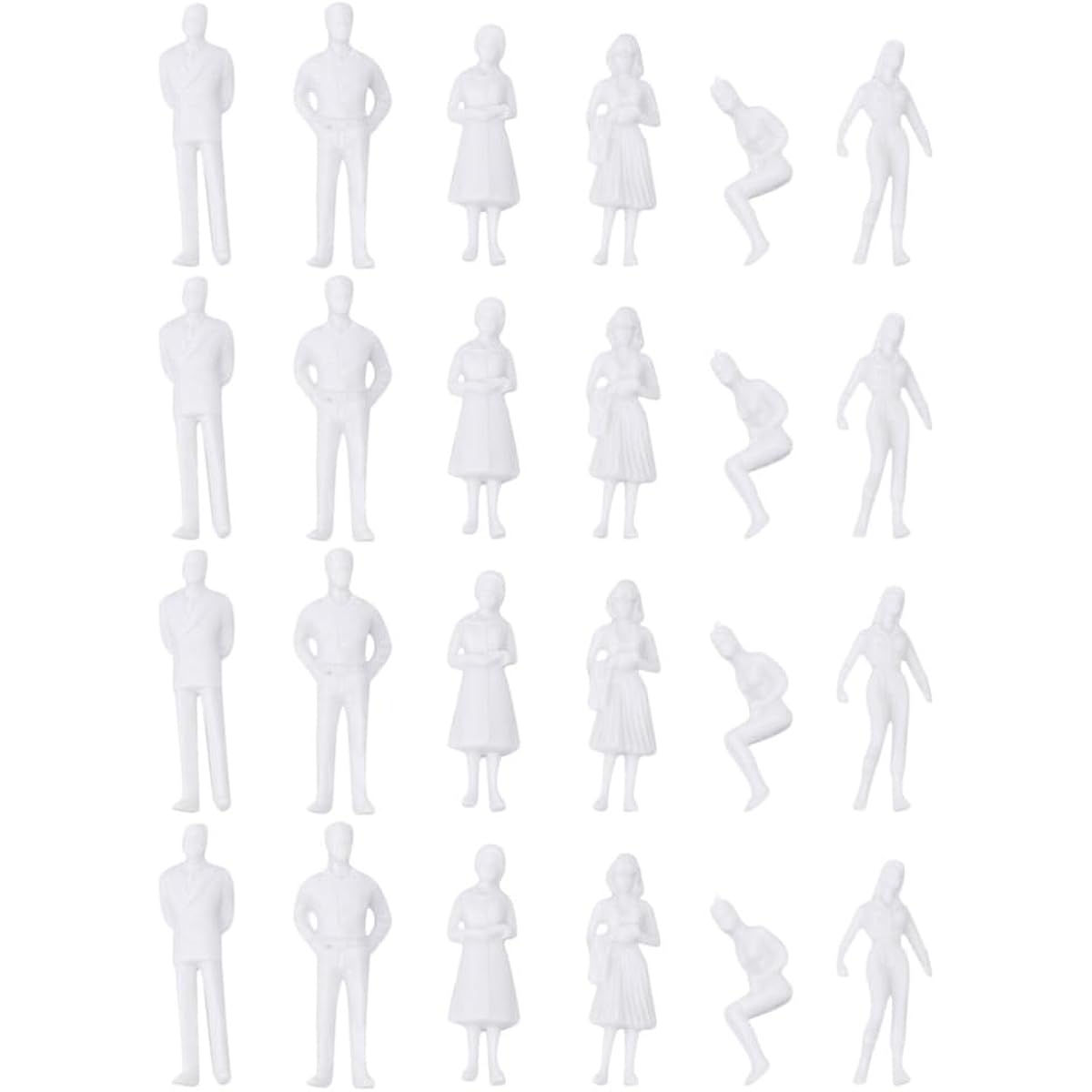 50pcs Painted People Figures Plastic Lifelike Models White Miniature Figures People Scale Models