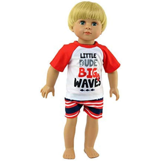 American Fashion World Boys Big Wave Rash Guard Swim Trunk Set for 18" Dolls including American Girl Dolls
