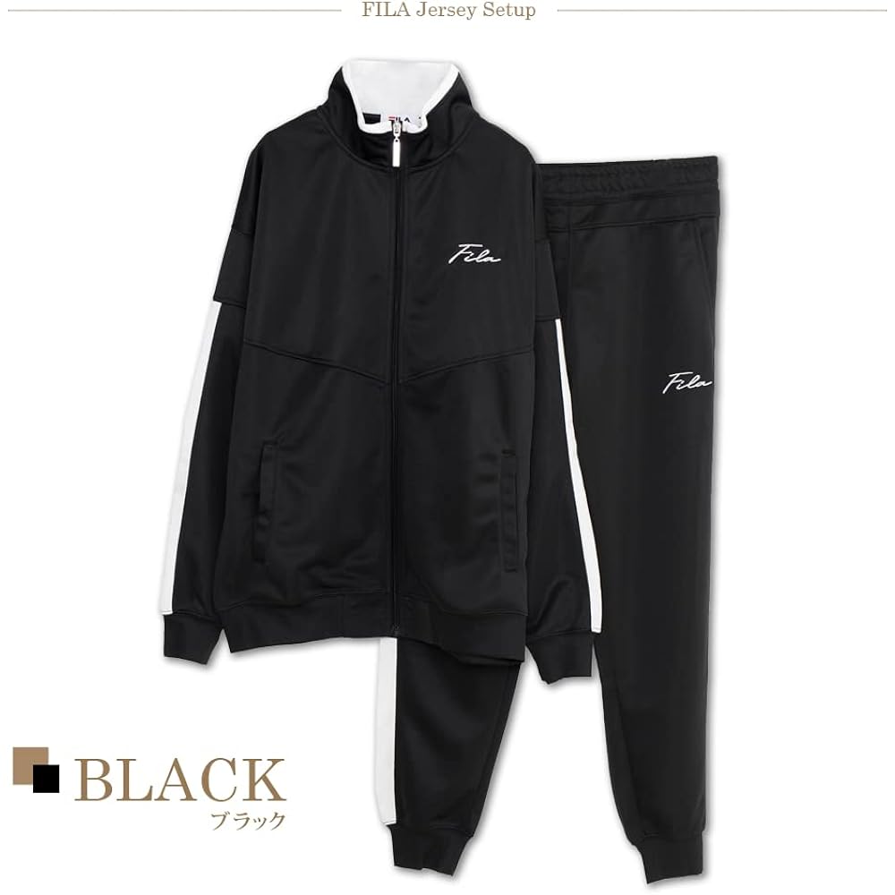 [Fila] Jersey Top and Bottom Set, Running Wear, Track Jacket, Jogger Pants, Color Switching, Big Silhouette, Long Sleeve, Fitness Training Wear, Large Size