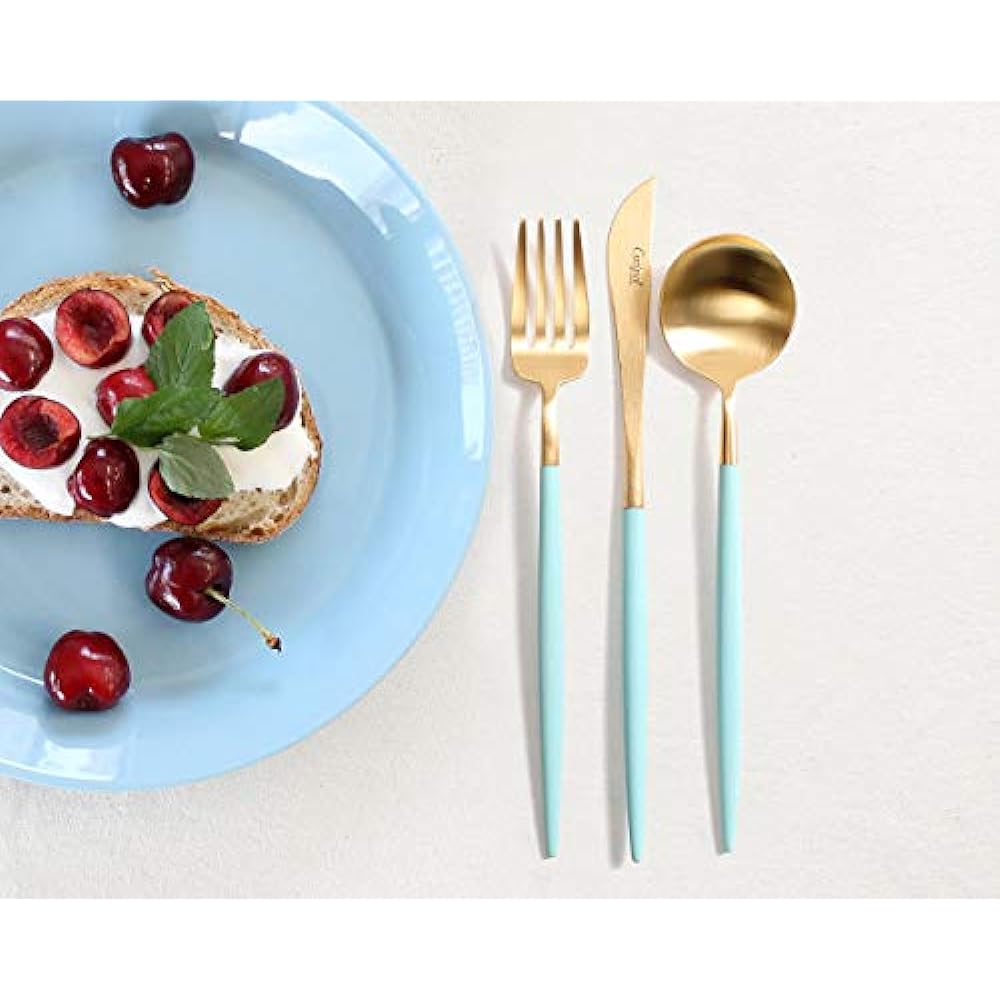 Cutipol GOA Turquoise Matte Gold Dessert 3 Piece Set (Knife, Fork, Spoon)