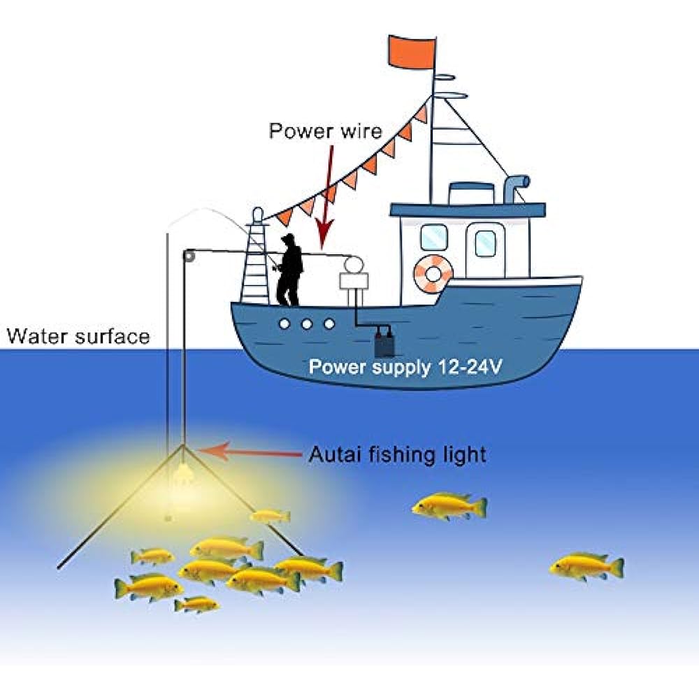 SecurityIng Fishing Light LED Underwater Fishing Light Underwater Light Underwater Light Fishing Light Fishing Light Fishing Light Floodlight Night Fishing Attracts Fish/Shrimp/Crab/Squid Small High Brightness IP68 Waterproof AC/DC 12V 5M