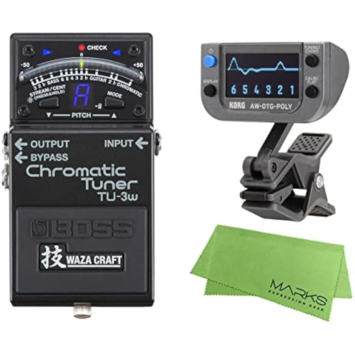 BOSS - Chromatic Tuner TU-3w (J) + KORG AW-OTG-POLY + Marks Original Cloth Set