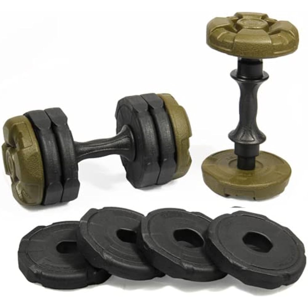 Leading Edge Adjustable Dumbbell Army Dumbbell 10kg x 2 Set Adjustable Odorless Rust Free Muscle Training Green