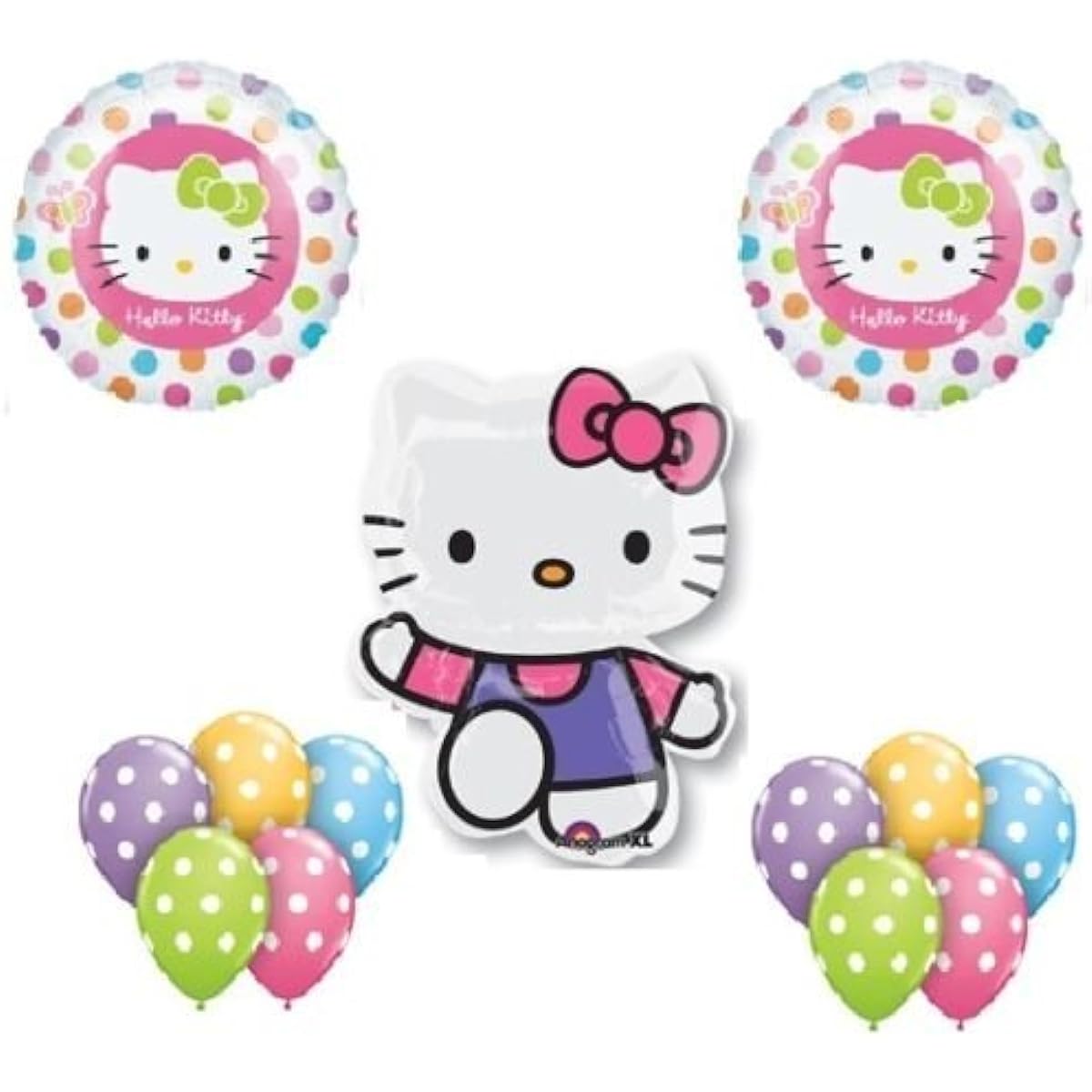 LoonBalloon Hello Kitty Cat Polka Dots (13) Birthday Party Supplies Mylar Latex Balloon Set