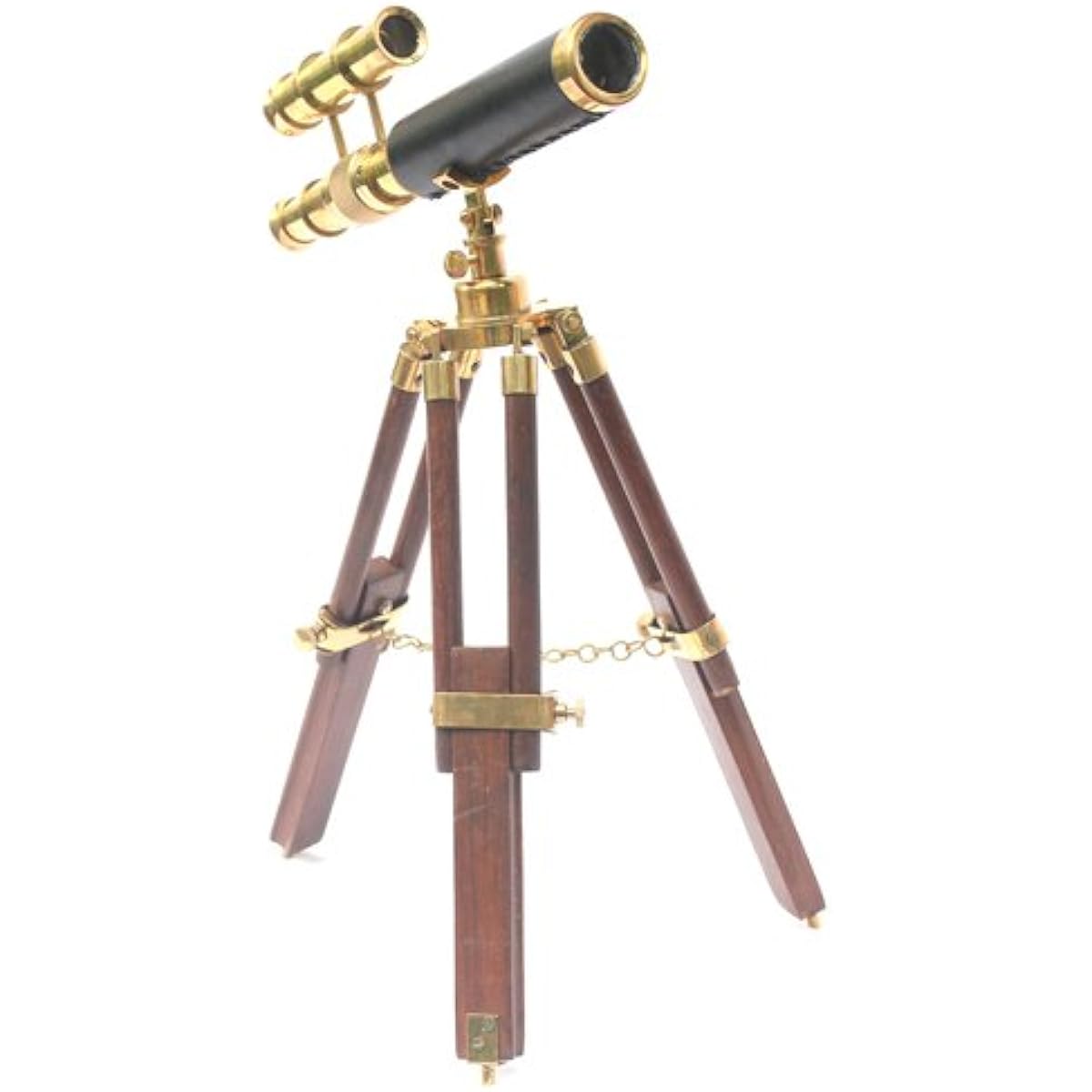 Nautical Vintage Telescope with Wooden Tripod Collectible Brass Finish & Brown Desktop Gift Replica