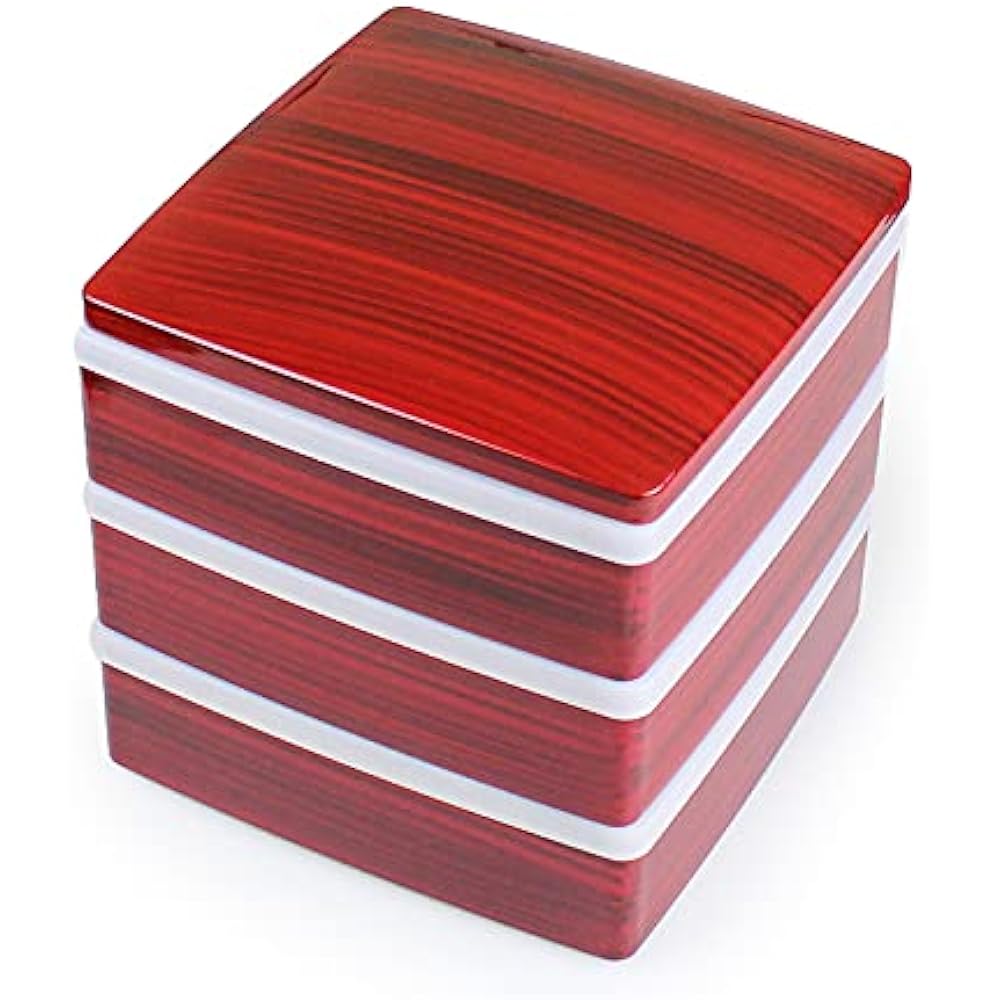 Kishu lacquerware 6.5 inch DX three-tiered box, trunk, red heather inner vermilion, with partitions