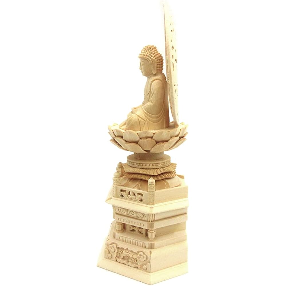 Kurita's special Buddha statue [Tathagata] Amida Nyorai Seated statue 2.0 dimensions (total height 24.5 cm, width 11.5 cm, depth 8.5 cm) Grass halo Hexagonal stand High quality wood carving made of cypress wood 610
