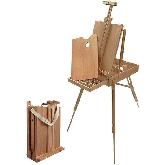 Creative Mark Monet French Style Wooden Art Easel for Painting - Perfect for Travel - Includes Artist Paint Palette & Linen Shoulder Carry Strap - Pre-Assembled - Beech Wood Finish