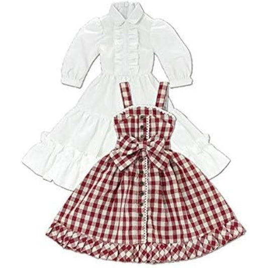 1/3 Scale 45 Soft Check Jumper Skirt Set in the Sunshine Bordeaux Check (for Dolls)