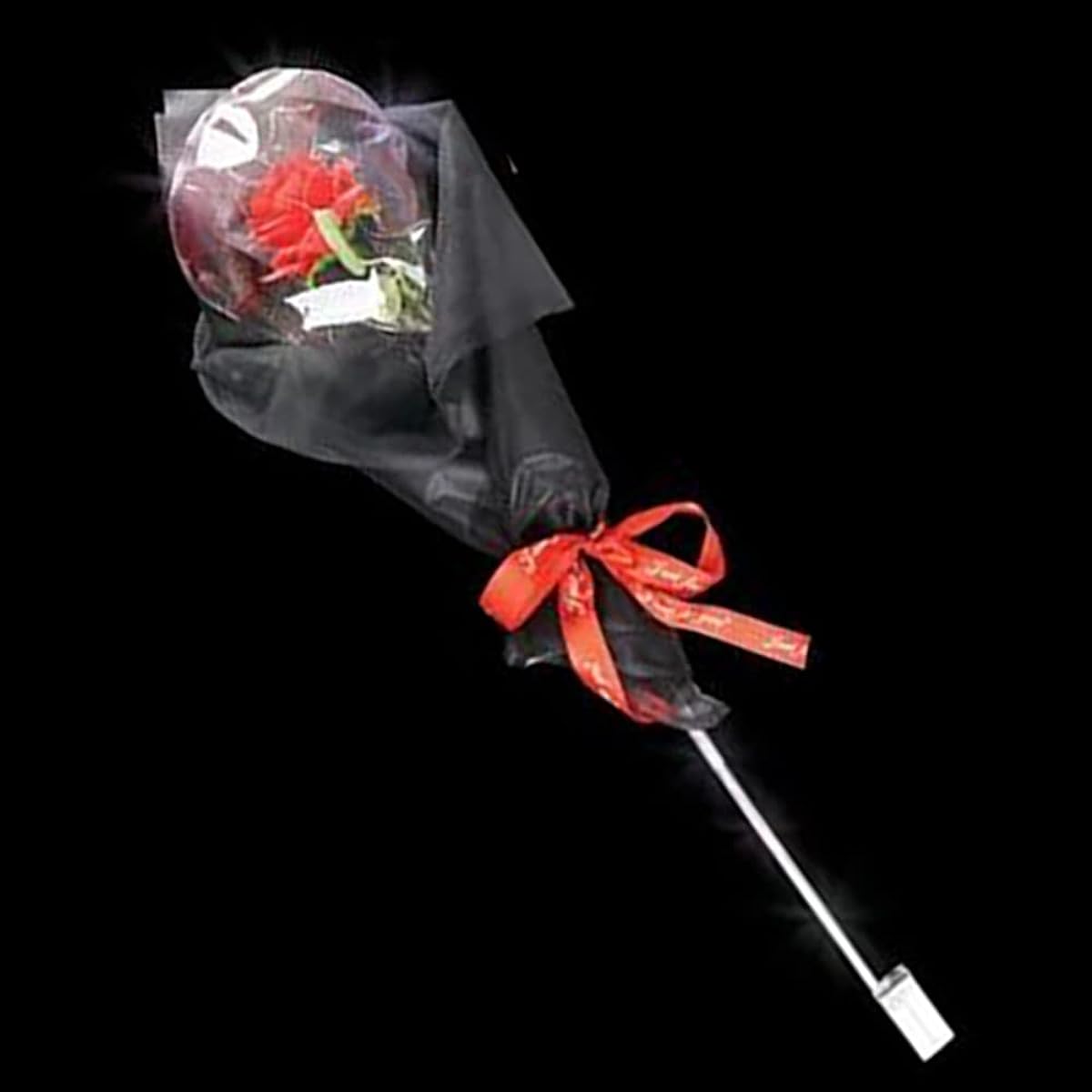 Valentine Light Up Balloon Rose Wand Bow Tissue Paper 12" Wand (Single) (Black)