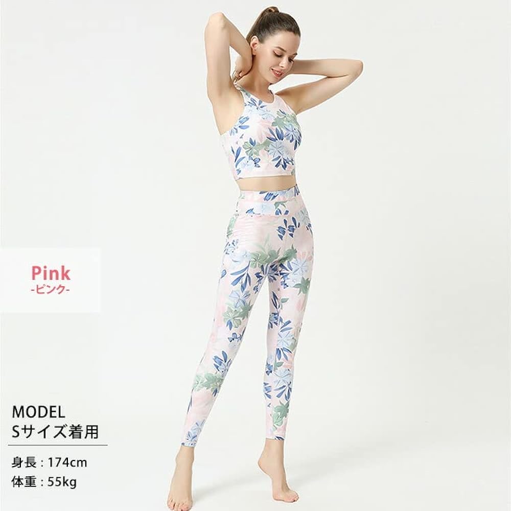 [DAYCLOSET] Women's Yoga Wear Top and Bottom Set Tank Top with Cups Leggings Thin Stretch yoga103