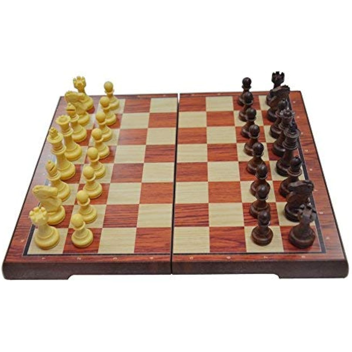 Wood Grain Chess Set Magnetic Chess Pieces Bottom Hip Plastic Portable Foldable Chess Board & Durable, 3 Dimensions (L)