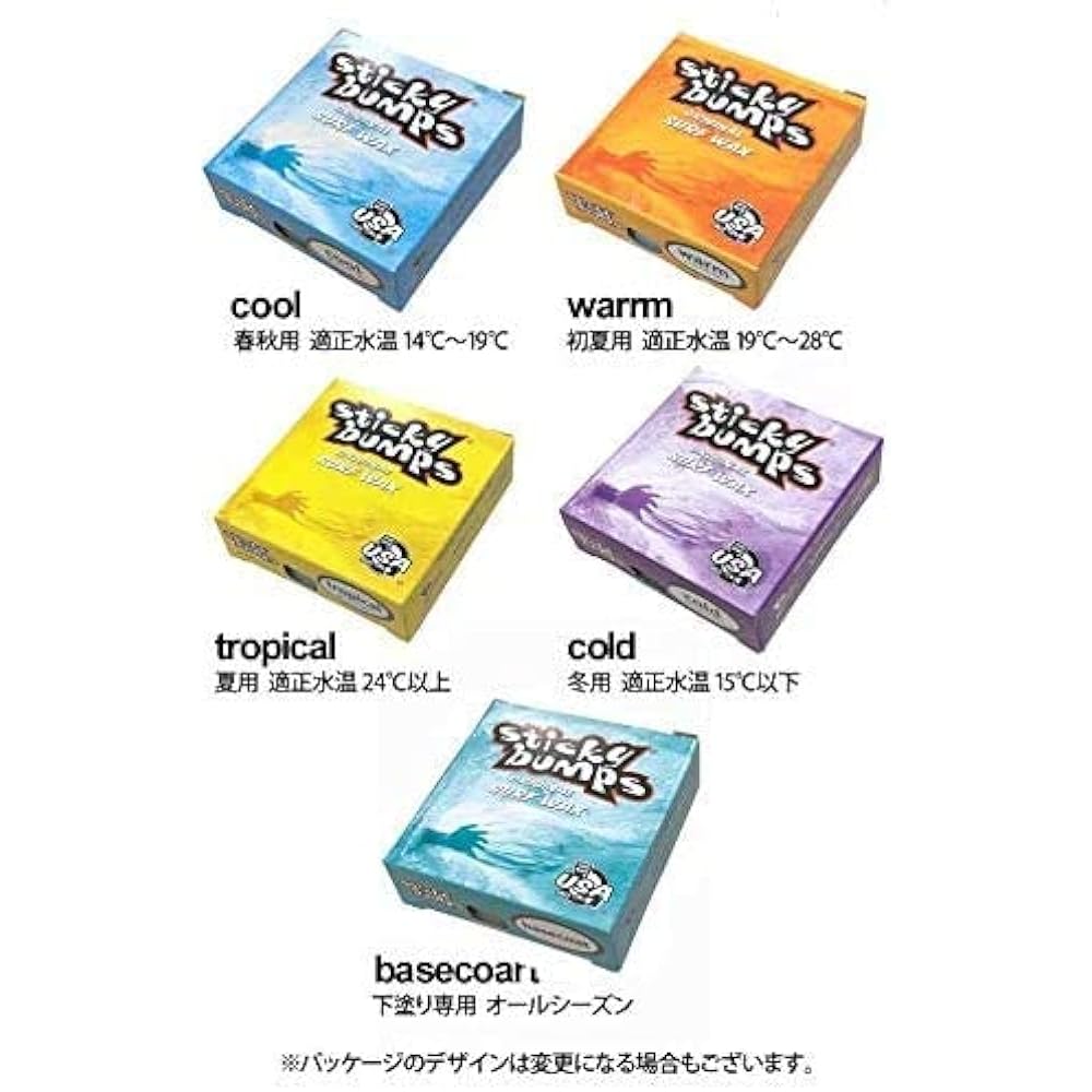 STICKY BUMPS Set of 4 Sticky bumps Surf wax Surfboard wax Surfboard anti-slip BASE COAT (for undercoat) 2 pieces & TROPICAL (for summer) 2 pieces