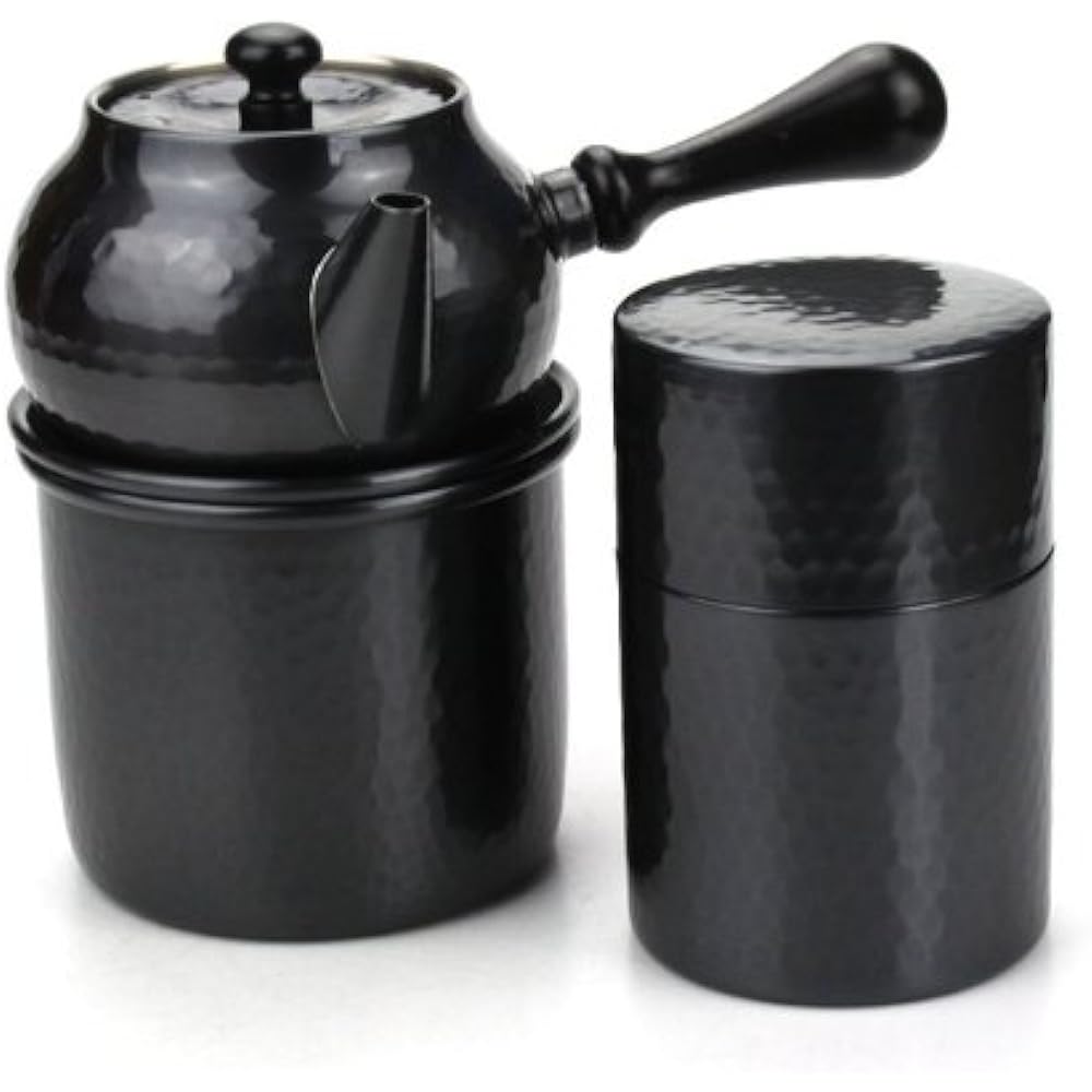 Shinkoukinzoku Teapot Set Black Copper Finish Teapot: (Capacity) 370ml, Kensui: (Capacity) 400ml, Tea Caddy: (Capacity) 150g Pure Copper Black Copper Finish Teapot, Kensui, Tea Canister, Tea Winner Set BC-123