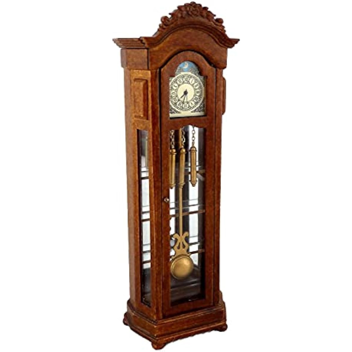 Melody Jane Dolls House Working Walnut Grandfather Curio Clock Miniature JBM Hall Furniture