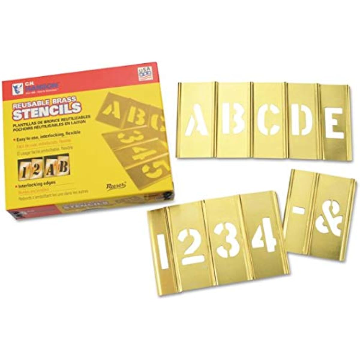 C.H.Hanson 10071 Brass Interlocking Stencil Letter & Number Set 45 Pieces 2" (4 Pack)