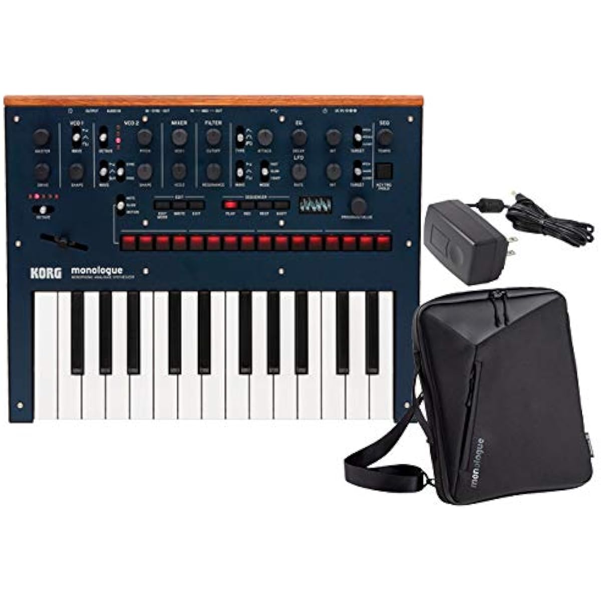 KORG - Monophonic Analog Synthesizer monologue-BL Dark Blue + Genuine Soft Case MP-MONOLOGUE-BK + Genuine AC Adapter KA-350 Set