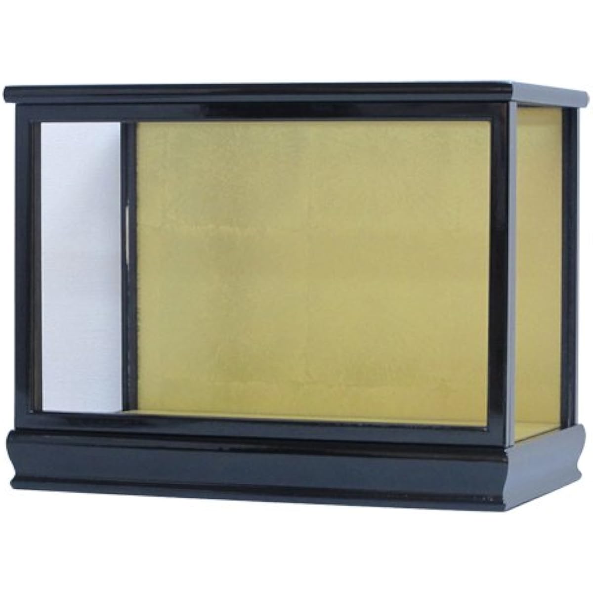Kyoju doll case, width 35 x depth 19 x height 24 cm (inside dimensions), glass case, wooden, with door, black mulberry paint, Takasago doll, wood grain doll