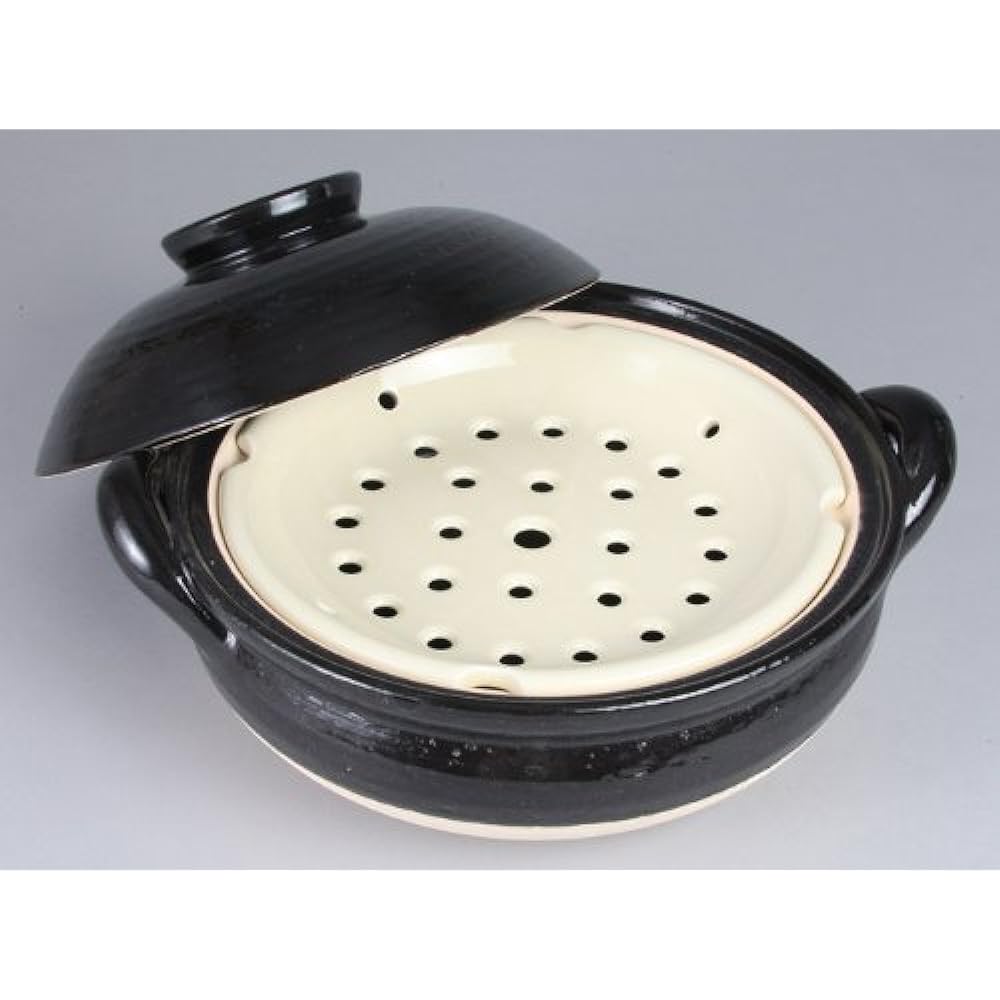Hasenen Earthen Pot Healthy Steam Pot Large 31 cm 3000 ml For 3-5 People Open Fire Only Black Iga Ware Made in Japan ZW-18
