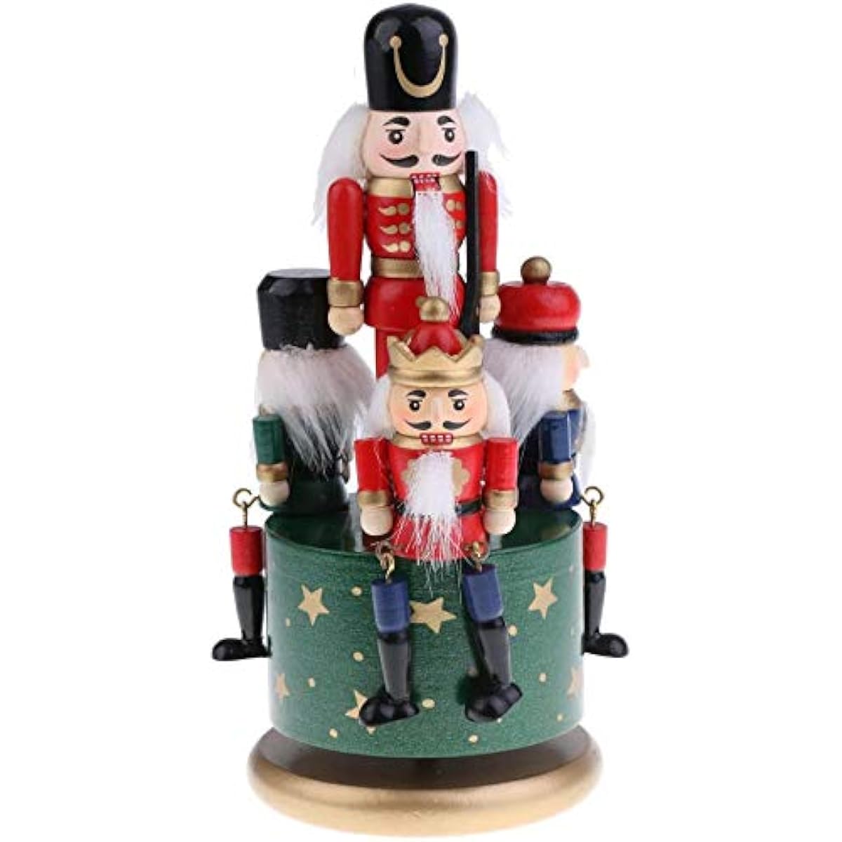 Taotenish Wooden Nutcracker Music Box, Hand Painted Nutcracker Soldier Figure Drummer Music Box Home Decor Green