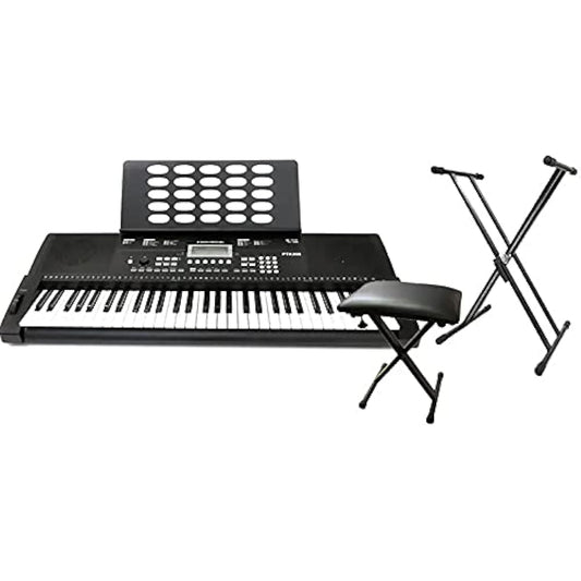 PLAYTECH Keyboard Stand Bench Set 61 Keys Lightweight Built-in Speaker Velocity Compatible PTK300