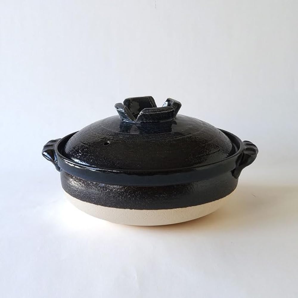 Mino Sarara Heat-resistant lazuli glaze earthenware pot for open flame use, size 9, for 4 to 5 people, made in Japan, Banko ware