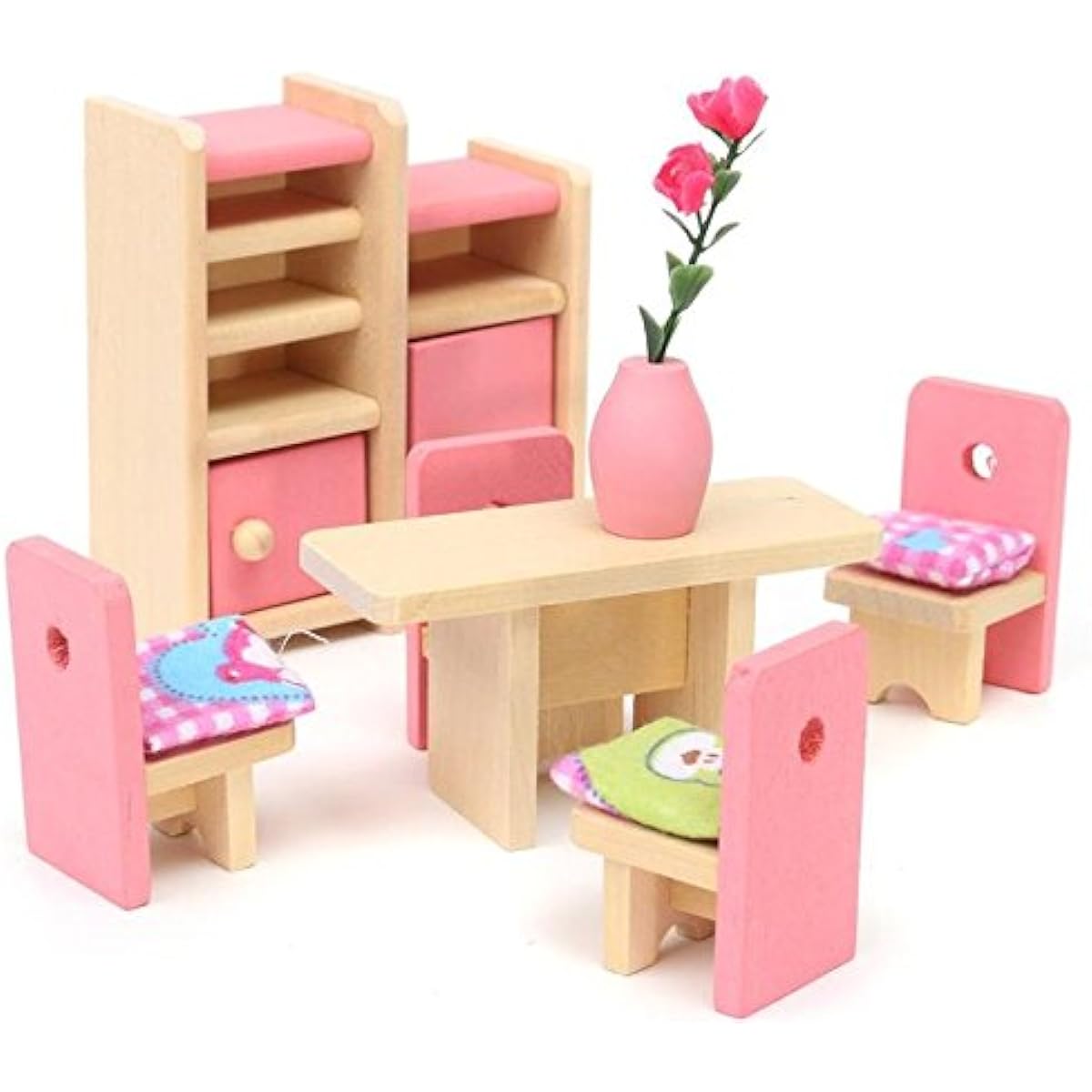 Glamorway Baby Kids Play Toy Design Wooden Doll Furniture Dollhouse Miniature Toy Gift for Kids for Dining Room