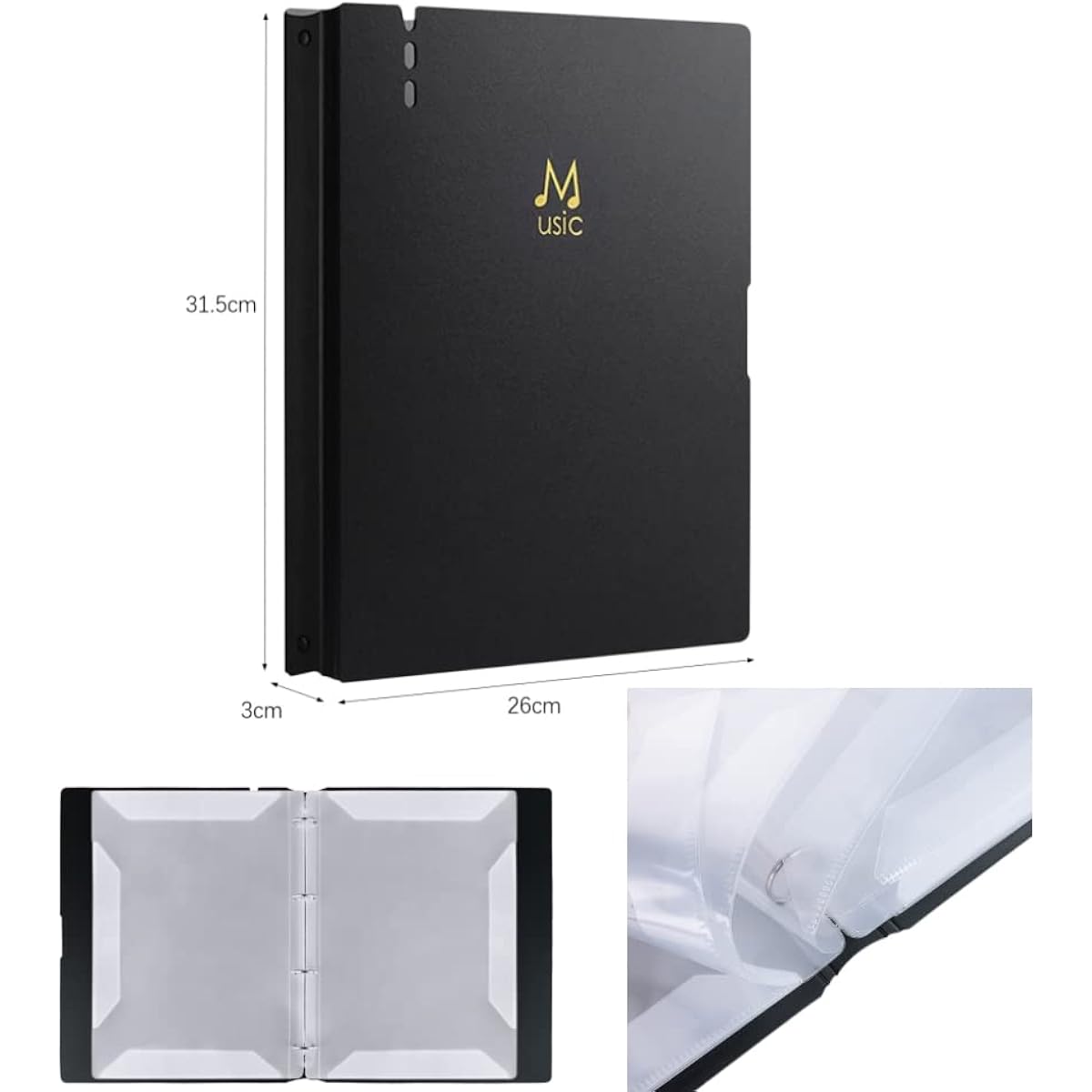 Sheet Music Folder 20 Pockets Display 40 Pages Removable Sheet Music File Paper Storage Folder File Folder A4 Size Binder Organizer Music Stand File Artwork Drawing Direct Page Writing