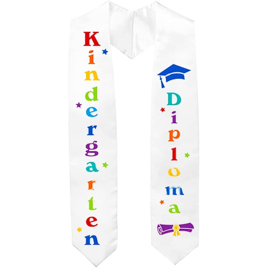 2023 Kids Entrance Graduation Sash Graduation Print Stole Uni Kindergarten Graduation Colorful Word Stole Diploma Double Sided Graduation Satin Sash Children's Graduation Decoration, White, Small